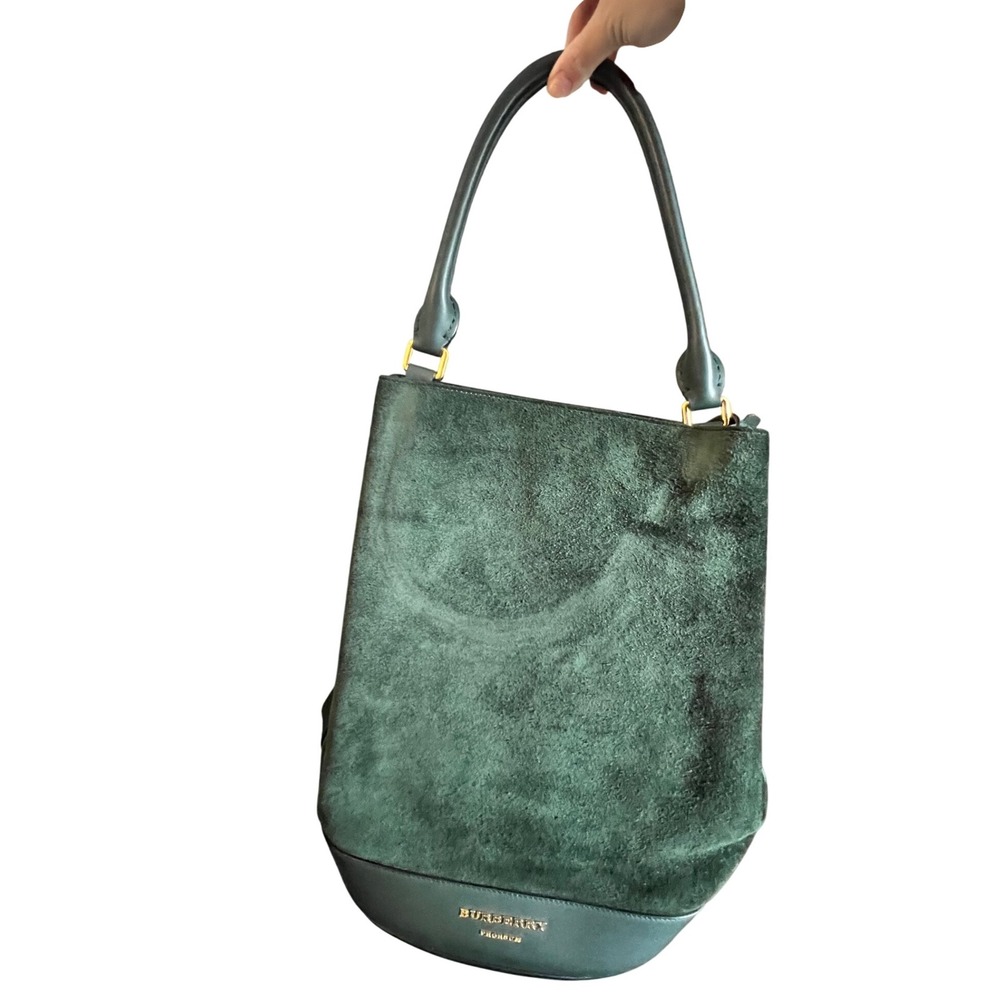 Burberry Prorsum Green Suede Leather Trim‎ Bucket Bag Purse with Pouch - Picture 2 of 7